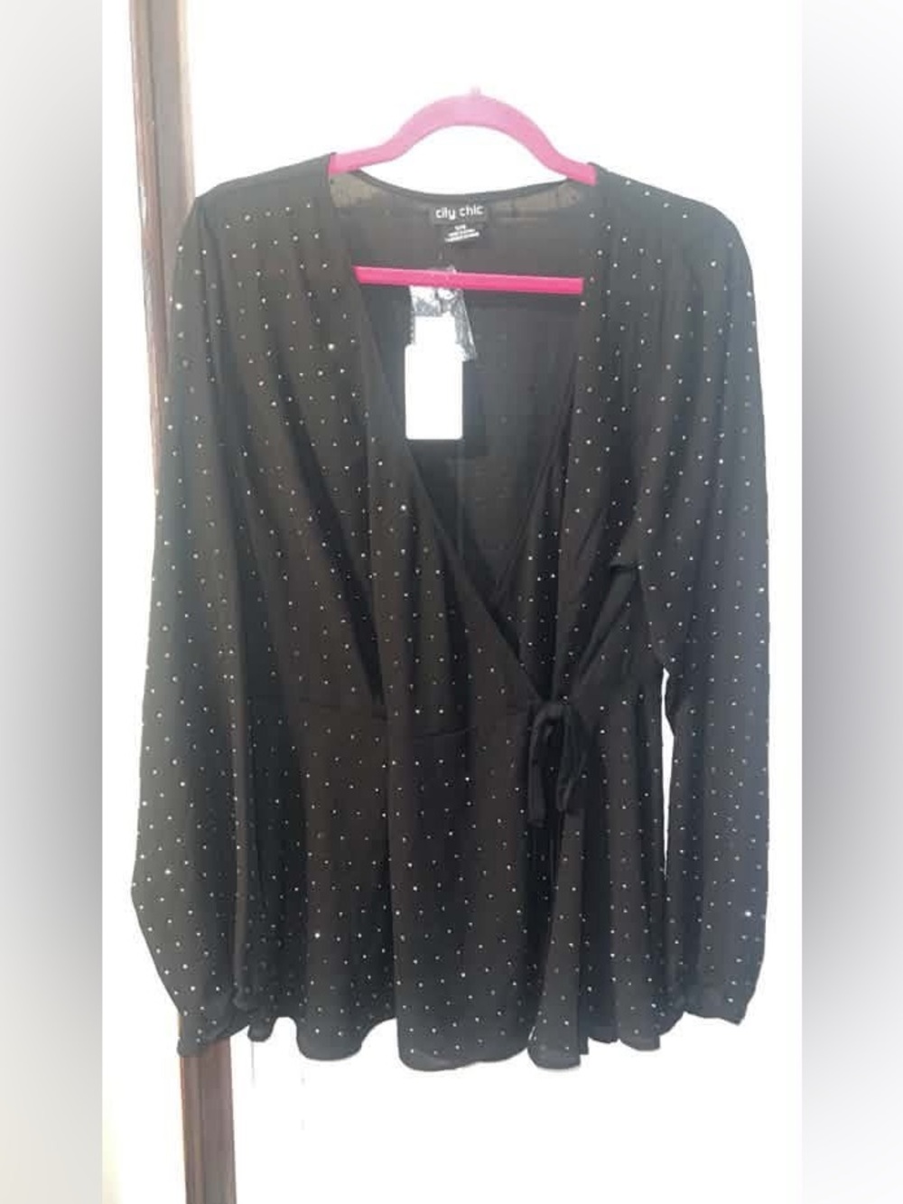 City Chic Black Polka Dot Wrap Top